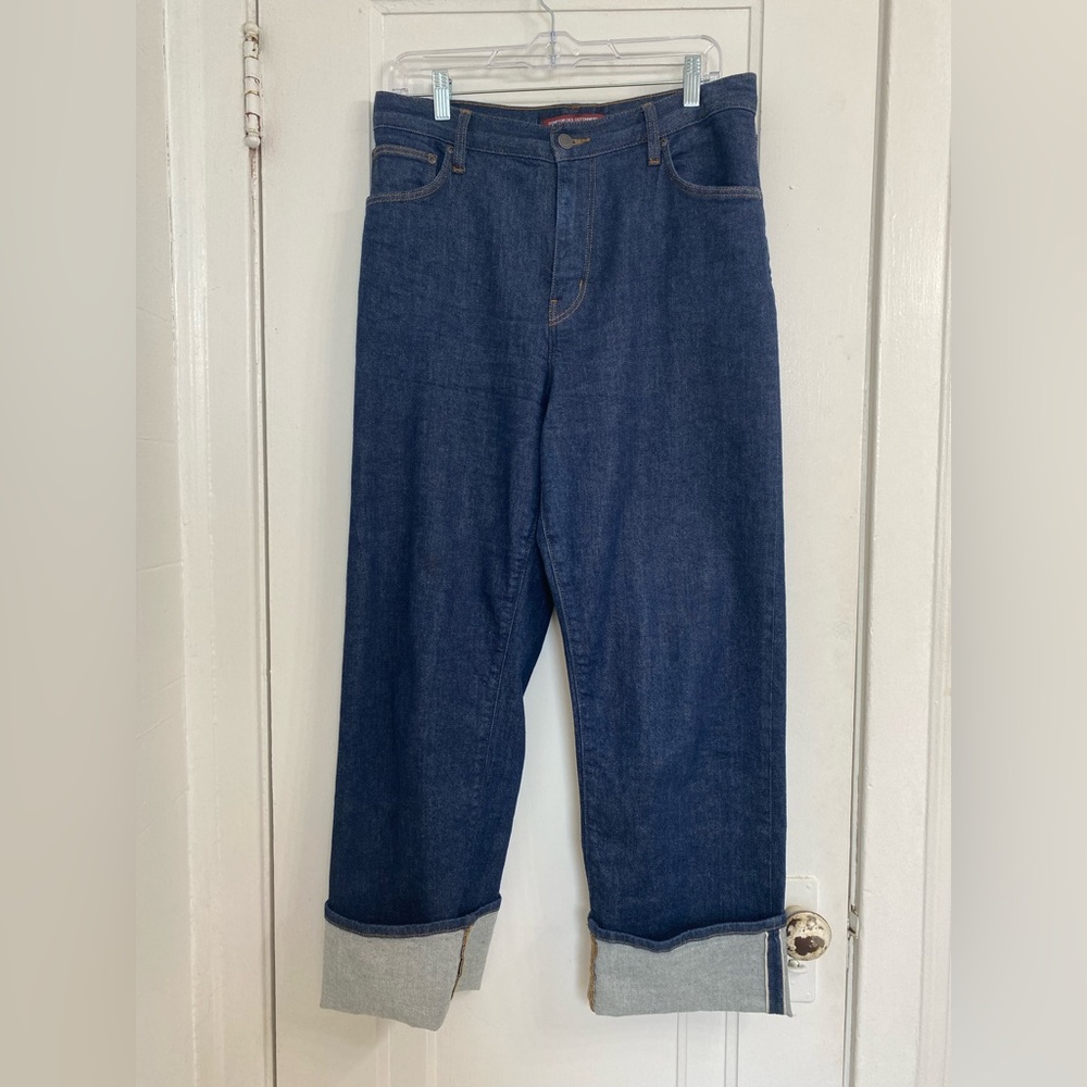 French high waisted wide leg cuffed jeans